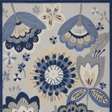 10' X 13' Blue And Grey Floral Non Skid Indoor Outdoor Area Rug - Homeroots
