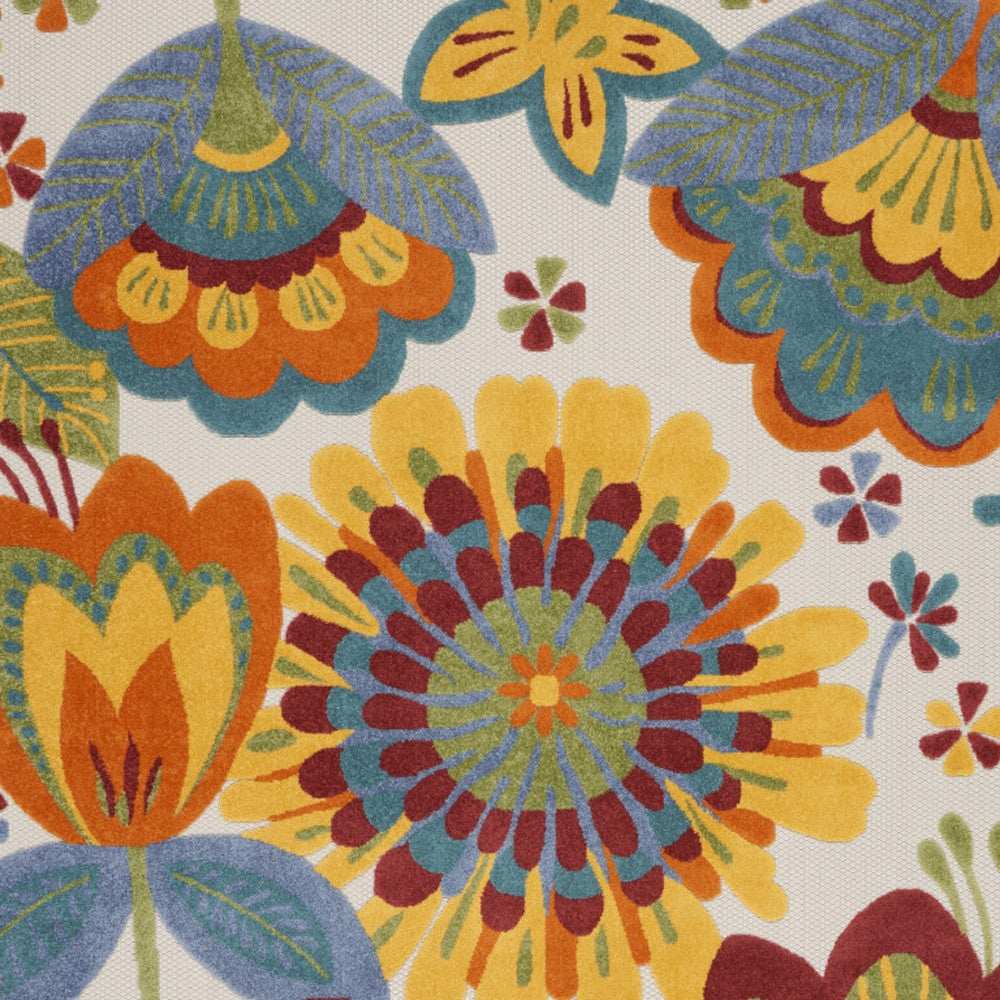 12' X 15' White Yellow And Blue Floral Non Skid Indoor Outdoor Area Rug - Homeroots - Flyclothing LLC