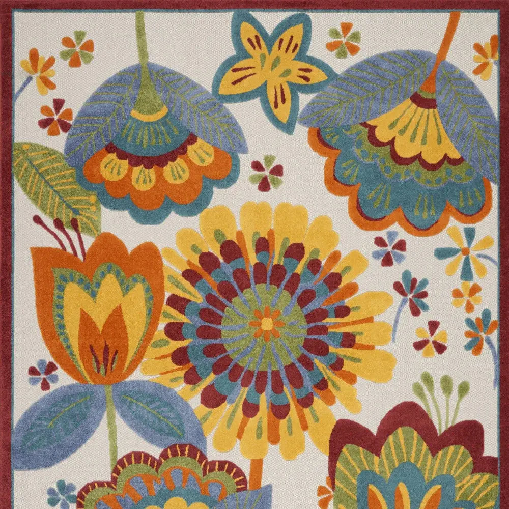 12' X 15' White Yellow And Blue Floral Non Skid Indoor Outdoor Area Rug - Homeroots - Flyclothing LLC