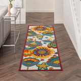 2' X 6' Yellow And Teal Floral Non Skid Indoor Outdoor Runner Rug - Homeroots - Flyclothing LLC