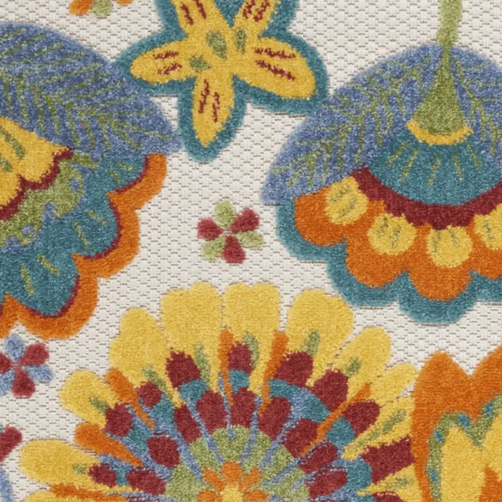 2' X 6' Yellow And Teal Floral Non Skid Indoor Outdoor Runner Rug - Homeroots - Flyclothing LLC