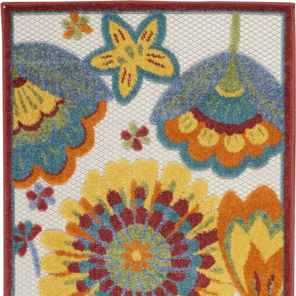 2' X 6' Yellow And Teal Floral Non Skid Indoor Outdoor Runner Rug - Homeroots - Flyclothing LLC