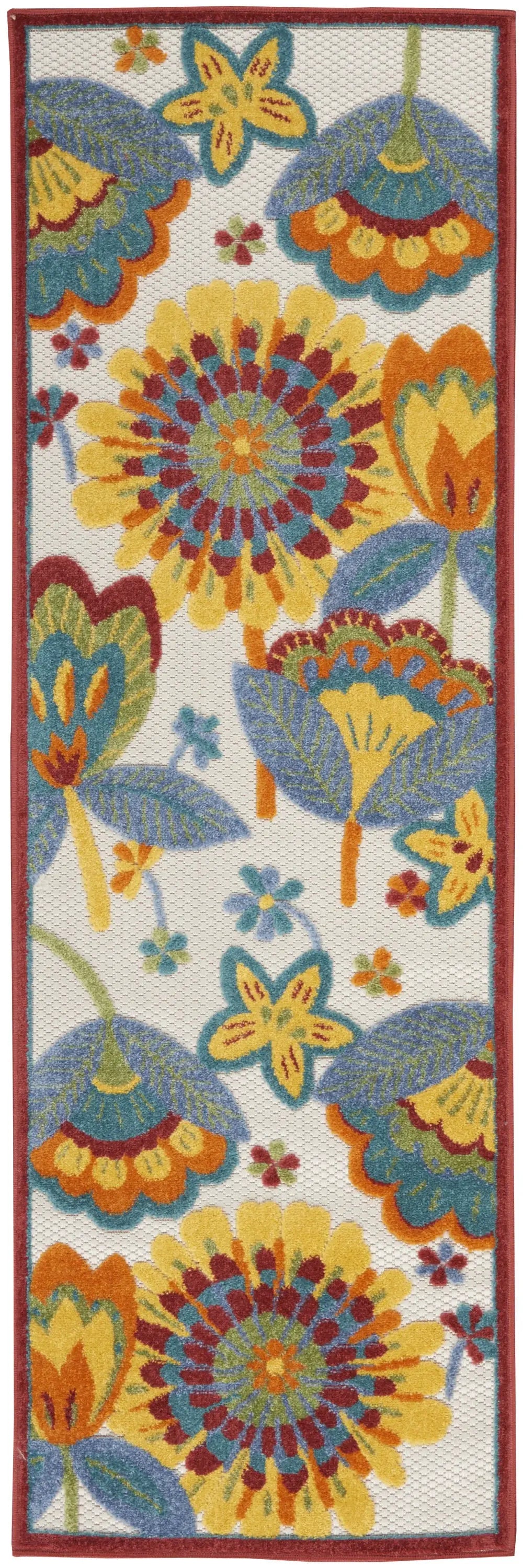 2' X 6' Yellow And Teal Floral Non Skid Indoor Outdoor Runner Rug - Homeroots - Flyclothing LLC