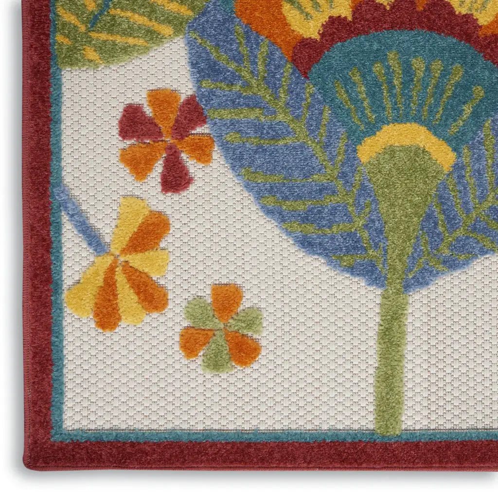 2' X 10' White Yellow And Blue Floral Non Skid Indoor Outdoor Runner Rug - Homeroots - Flyclothing LLC