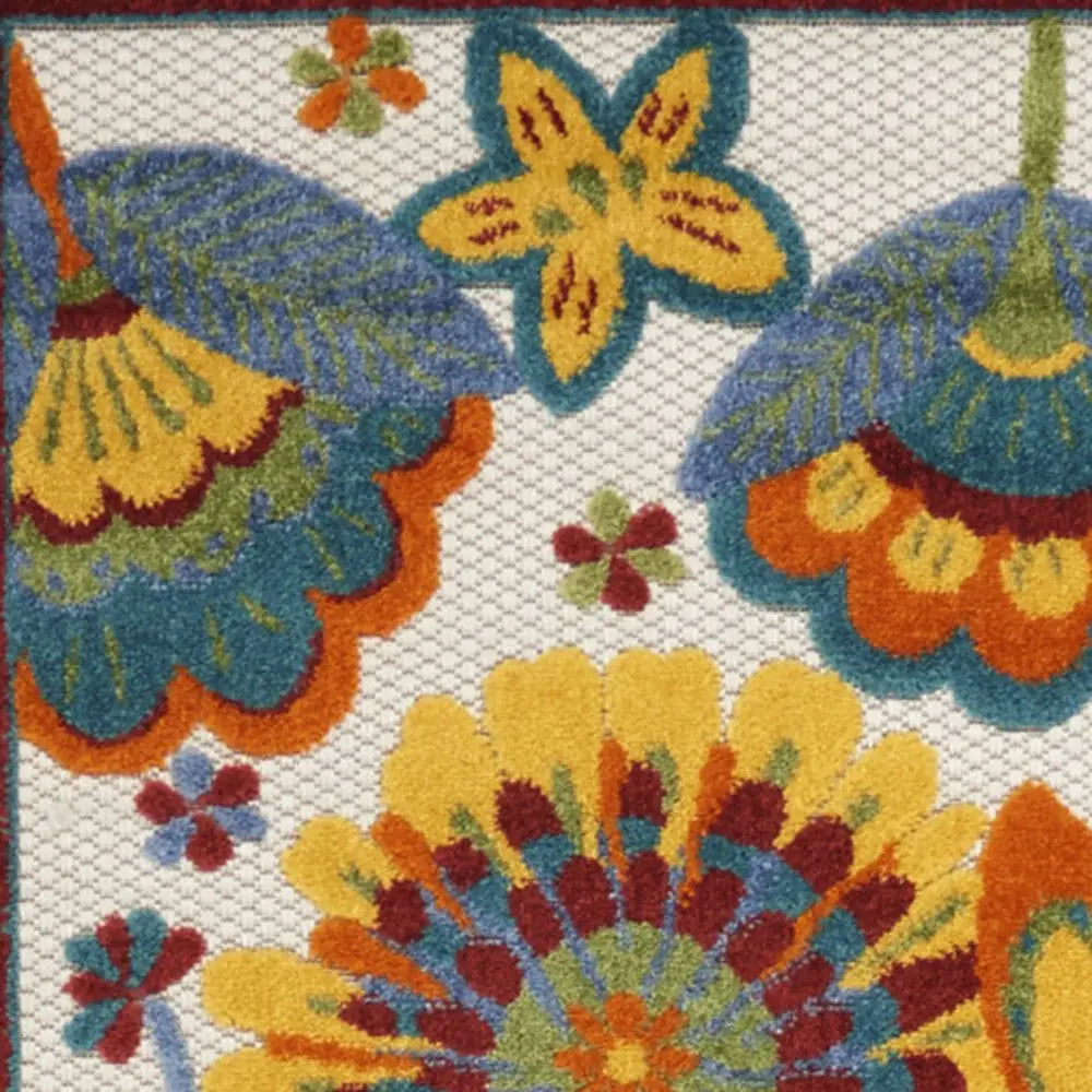 2' X 12' White Yellow And Blue Floral Non Skid Indoor Outdoor Runner Rug - Homeroots - Flyclothing LLC