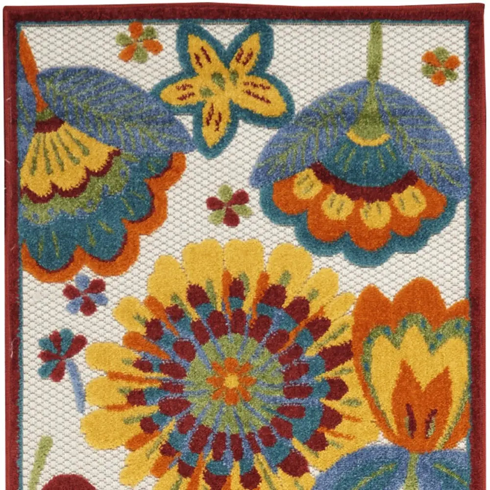 2' X 12' White Yellow And Blue Floral Non Skid Indoor Outdoor Runner Rug - Homeroots - Flyclothing LLC