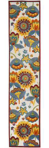 2' X 12' White Yellow And Blue Floral Non Skid Indoor Outdoor Runner Rug - Homeroots - Flyclothing LLC