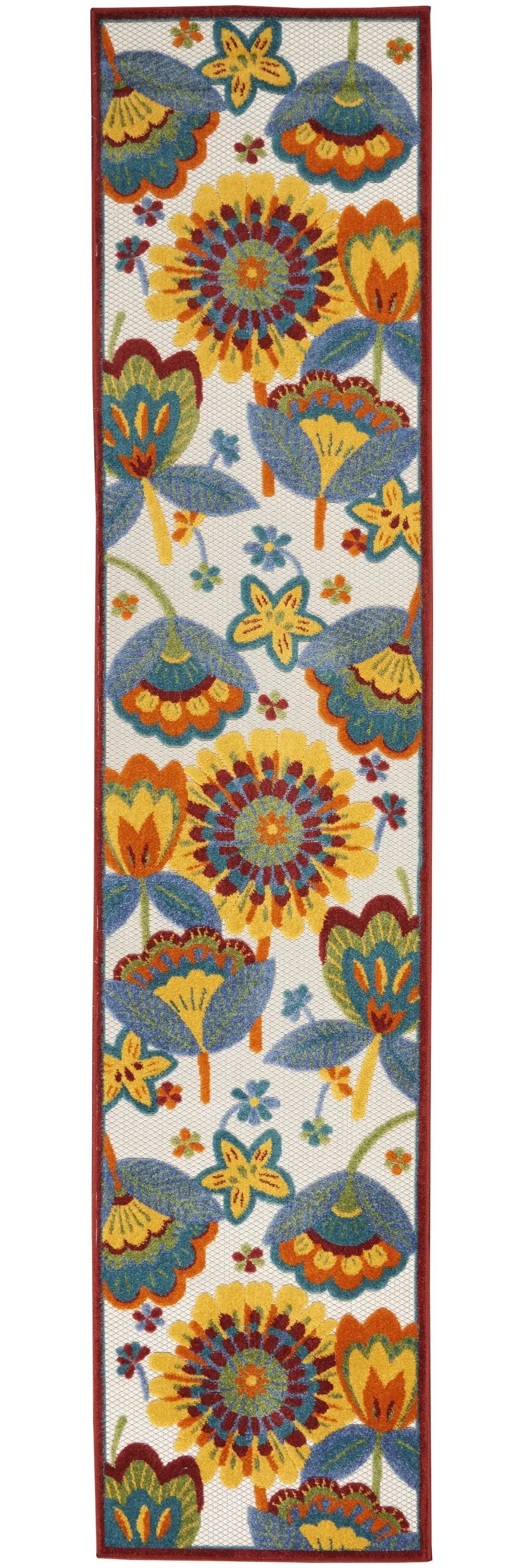 2' X 12' White Yellow And Blue Floral Non Skid Indoor Outdoor Runner Rug - Homeroots