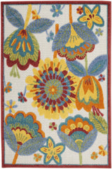 3' X 4' Yellow And Teal Floral Non Skid Indoor Outdoor Area Rug - Homeroots - Flyclothing LLC