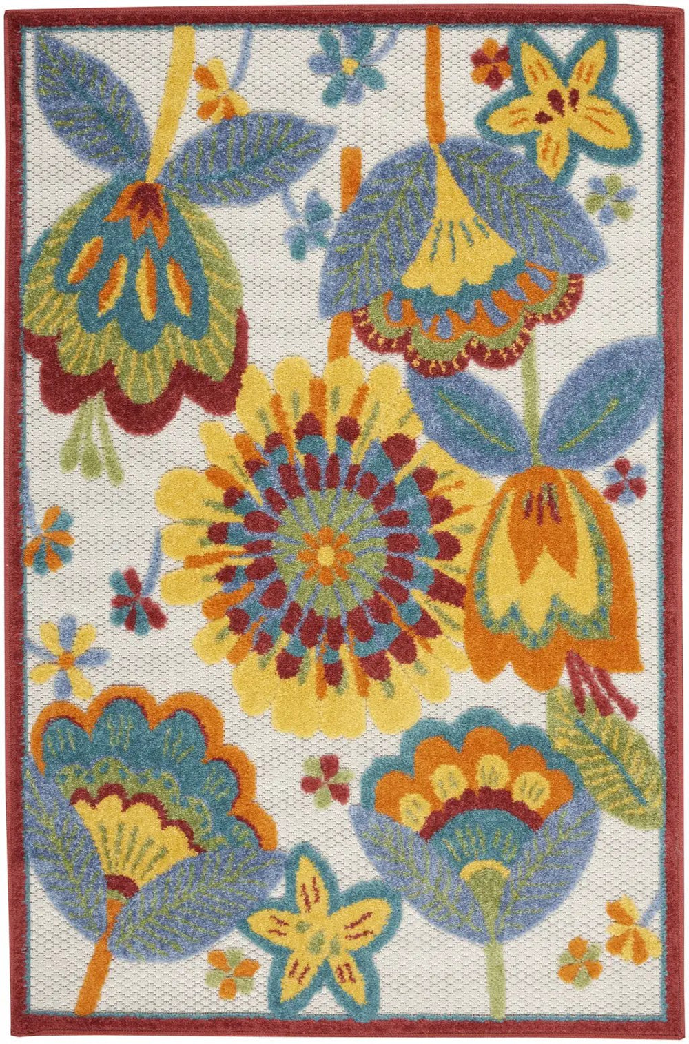 3' X 4' Yellow And Teal Floral Non Skid Indoor Outdoor Area Rug - Homeroots