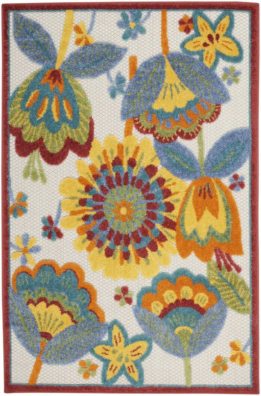 3' X 4' Yellow And Teal Floral Non Skid Indoor Outdoor Area Rug - Homeroots - Flyclothing LLC