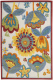3' X 4' Yellow And Teal Floral Non Skid Indoor Outdoor Area Rug - Homeroots