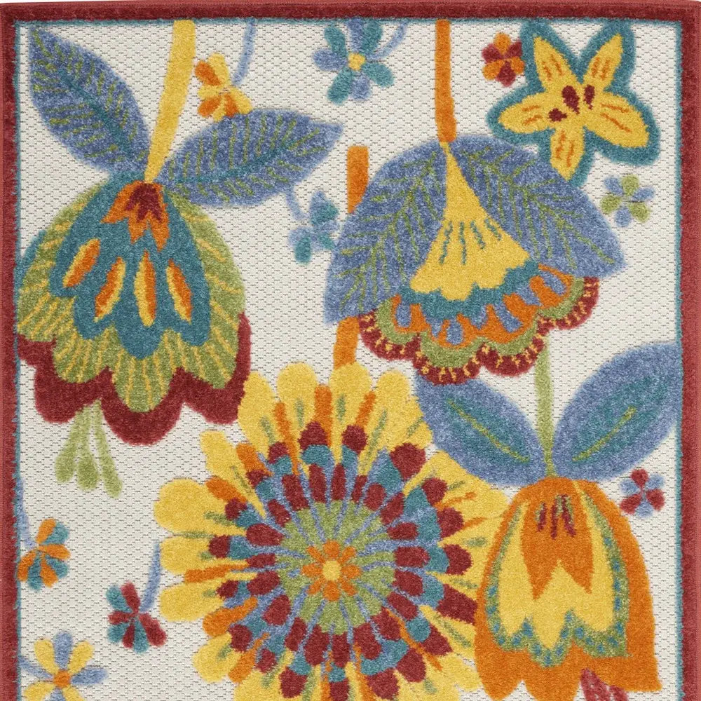 3' X 4' Yellow And Teal Floral Non Skid Indoor Outdoor Area Rug - Homeroots - Flyclothing LLC