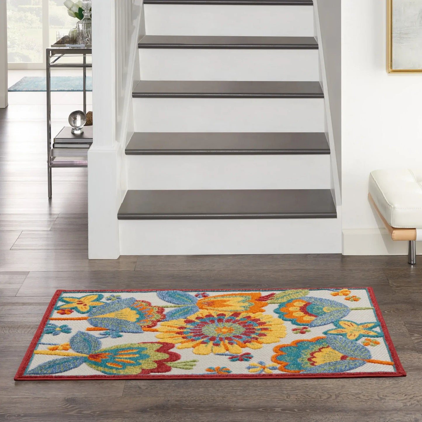 3' X 4' Yellow And Teal Floral Non Skid Indoor Outdoor Area Rug - Homeroots - Flyclothing LLC