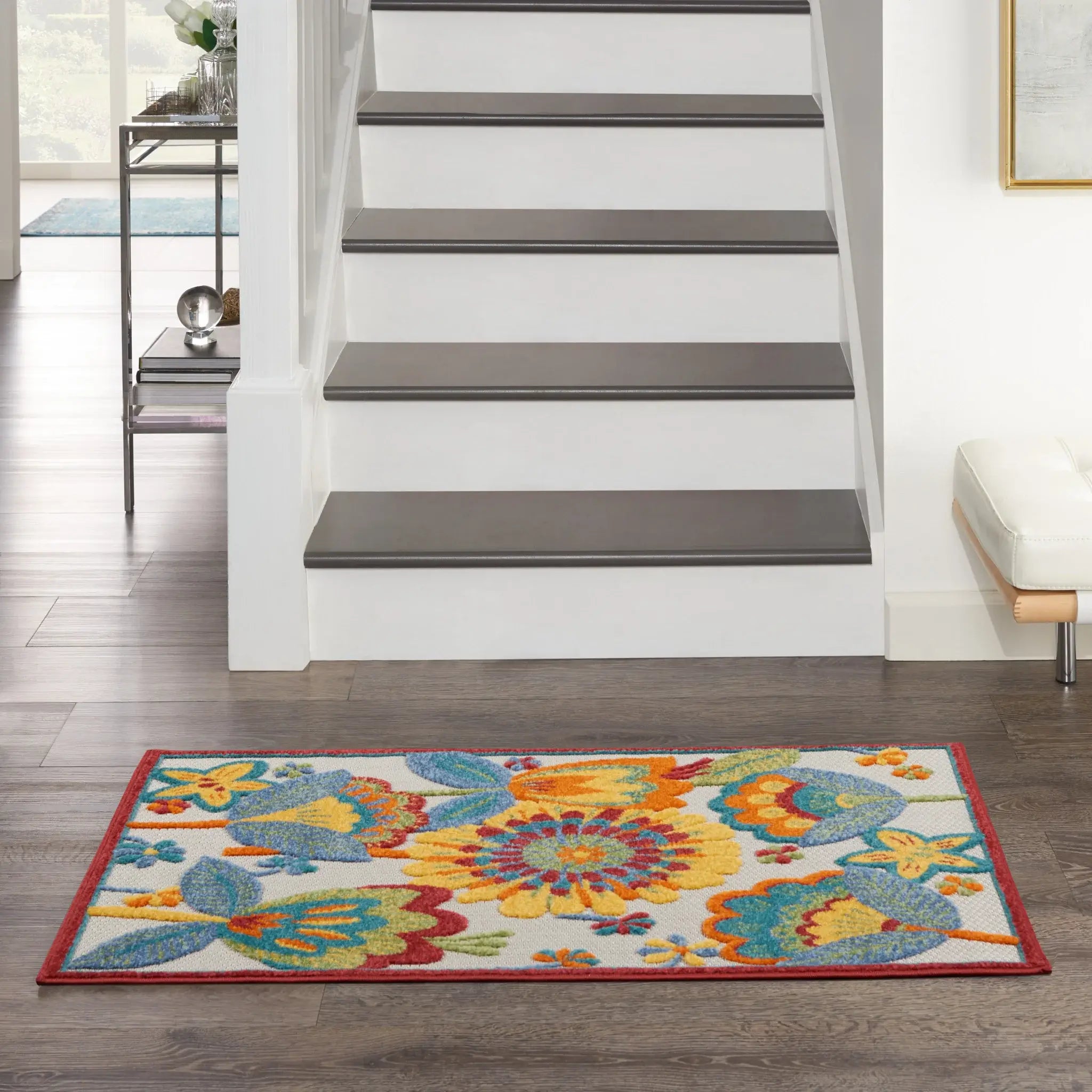3' X 4' Yellow And Teal Floral Non Skid Indoor Outdoor Area Rug - Homeroots - Flyclothing LLC
