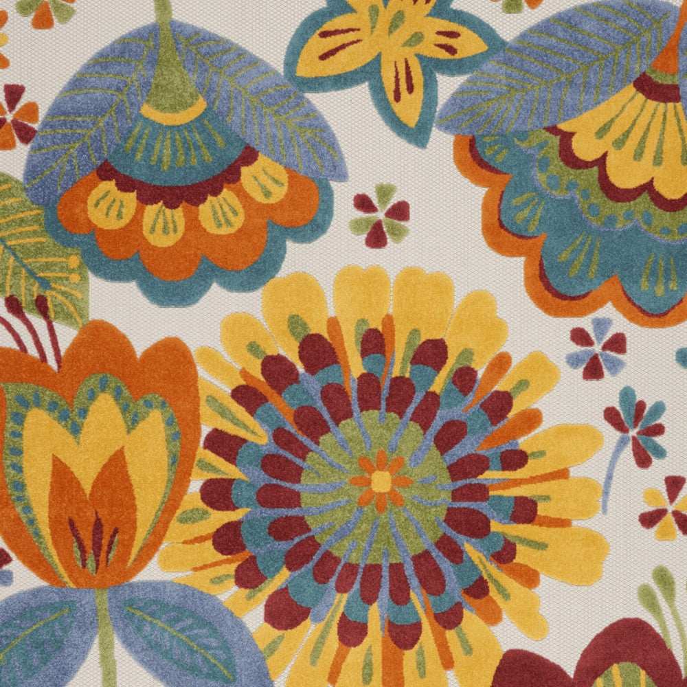 9' X 12' White Yellow And Blue Floral Non Skid Indoor Outdoor Area Rug - Homeroots - Flyclothing LLC