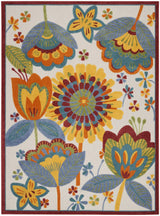 10' X 13' White Yellow And Blue Floral Non Skid Indoor Outdoor Area Rug - Homeroots - Flyclothing LLC