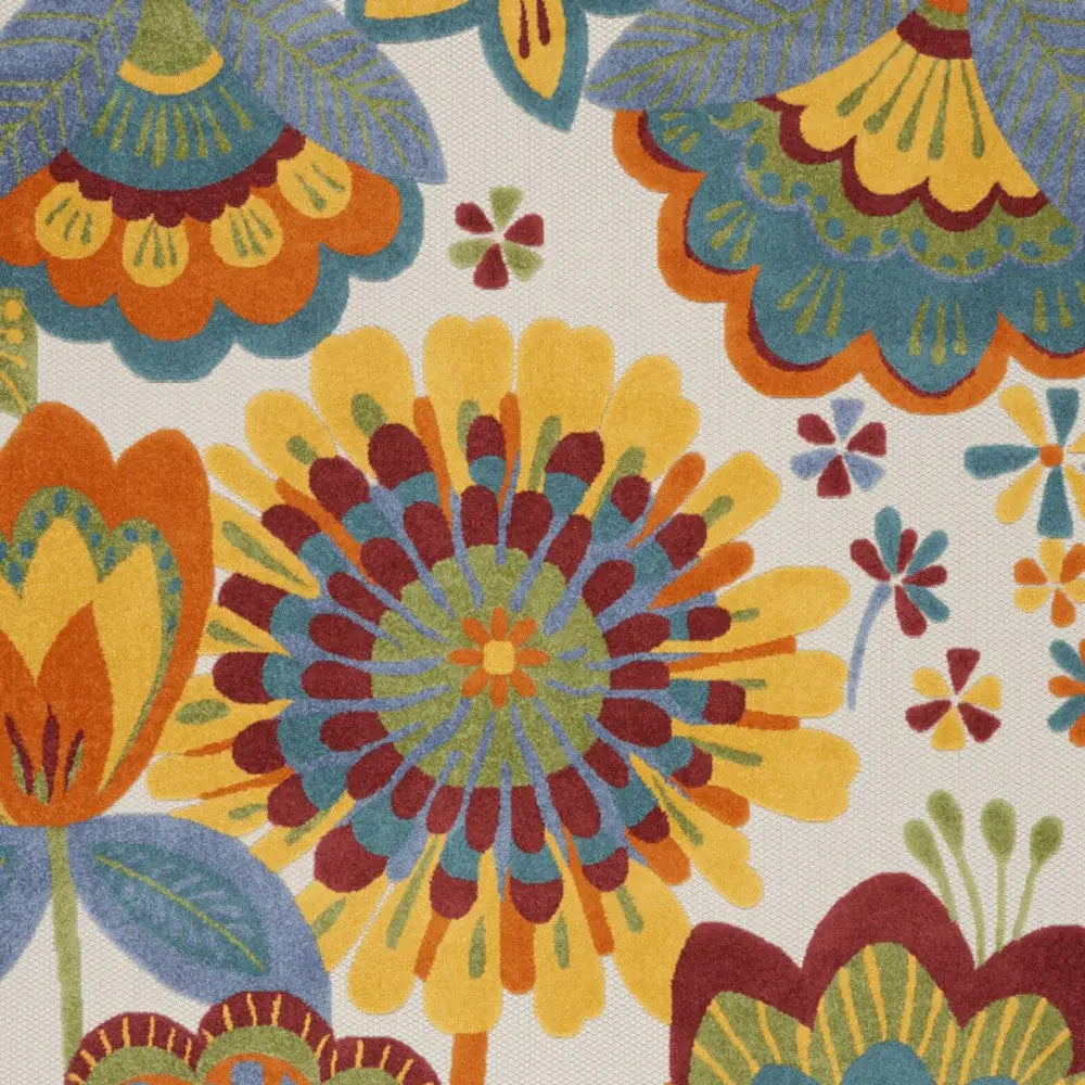 10' X 13' White Yellow And Blue Floral Non Skid Indoor Outdoor Area Rug - Homeroots - Flyclothing LLC