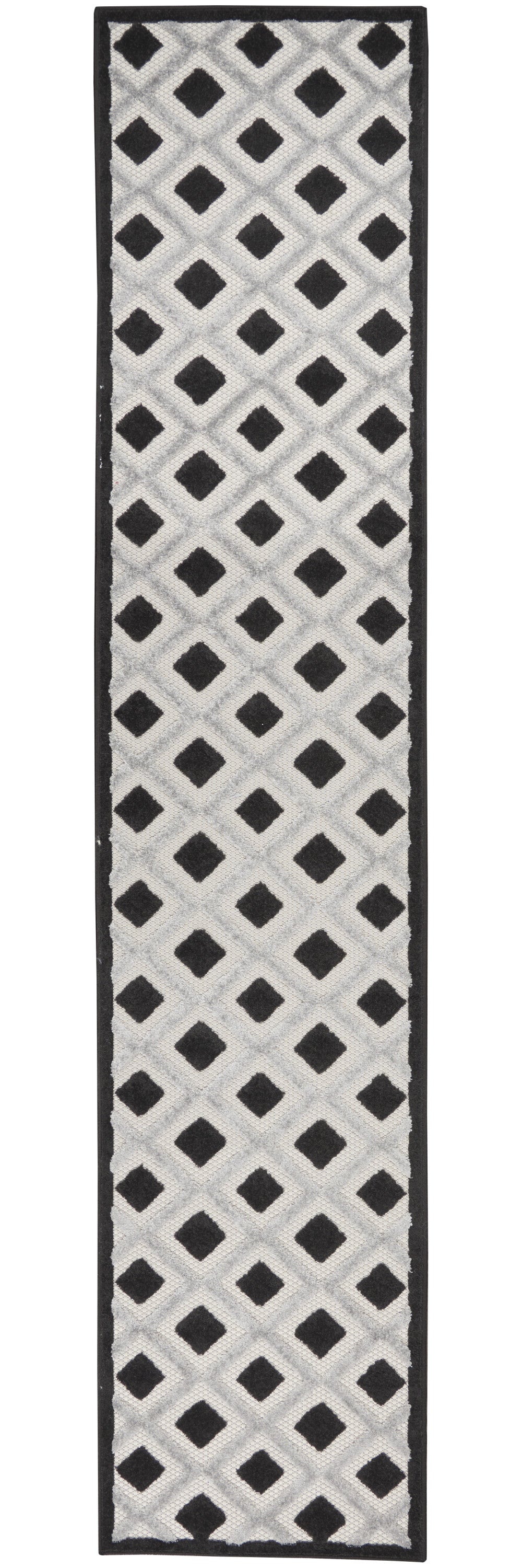 2' X 12' Black And White Gingham Non Skid Indoor Outdoor Runner Rug - Homeroots