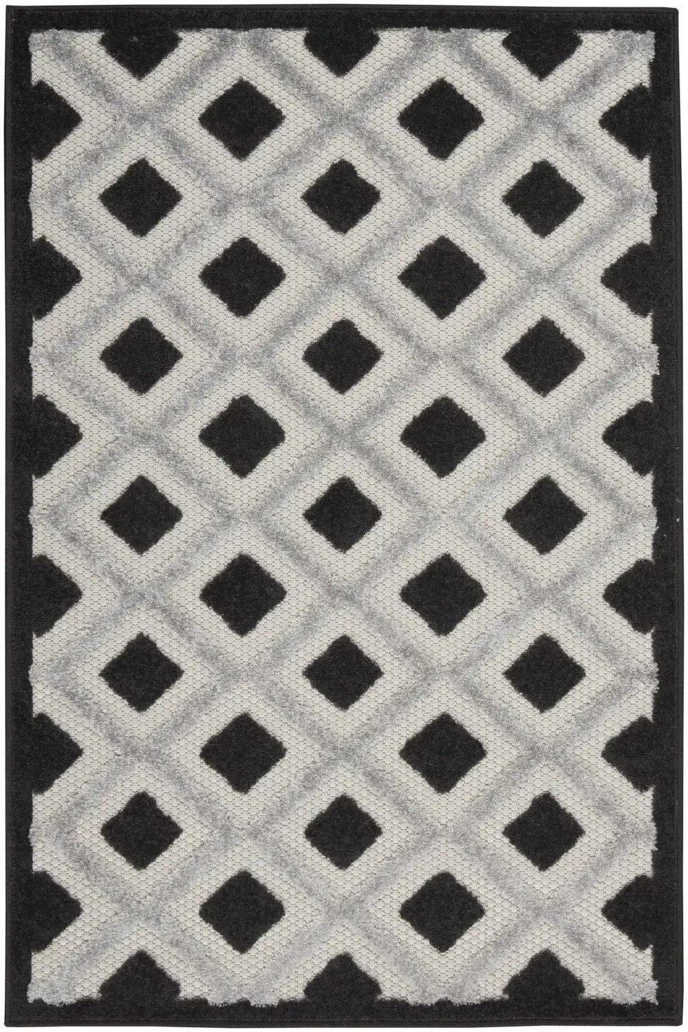 3' X 4' Black And White Gingham Non Skid Indoor Outdoor Area Rug - Homeroots
