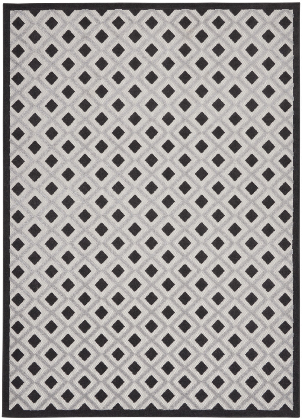 9' X 12' Black And White Gingham Non Skid Indoor Outdoor Area Rug
