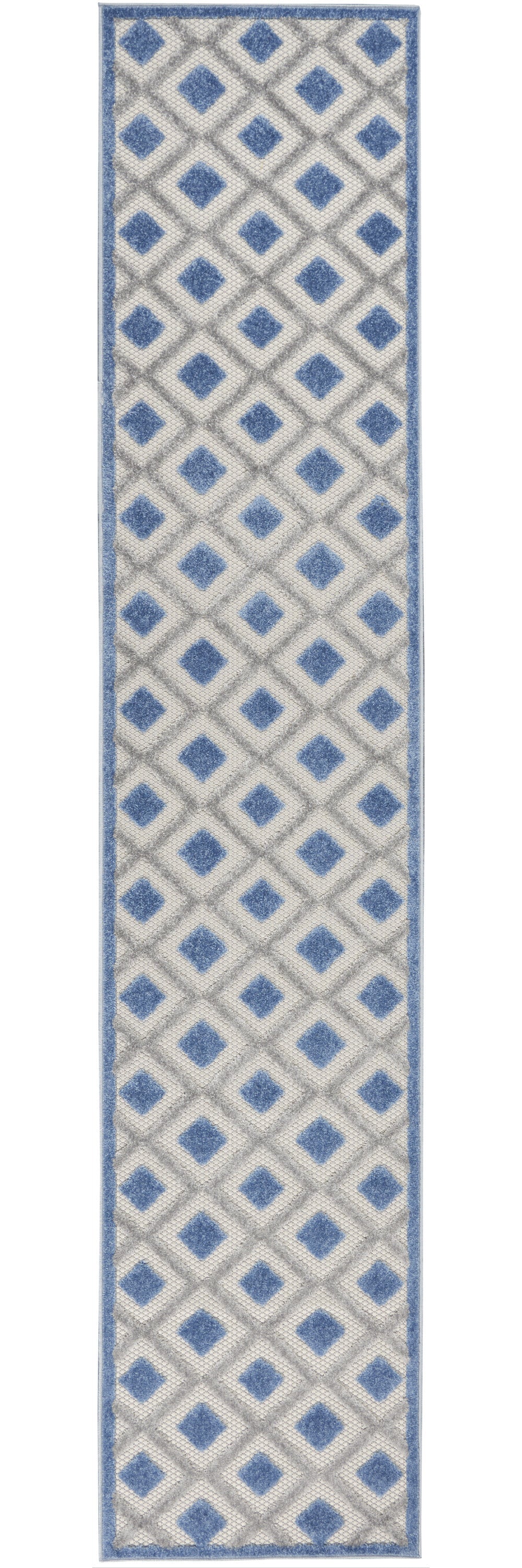 2' X 10' Blue And Grey Gingham Non Skid Indoor Outdoor Runner Rug - Homeroots