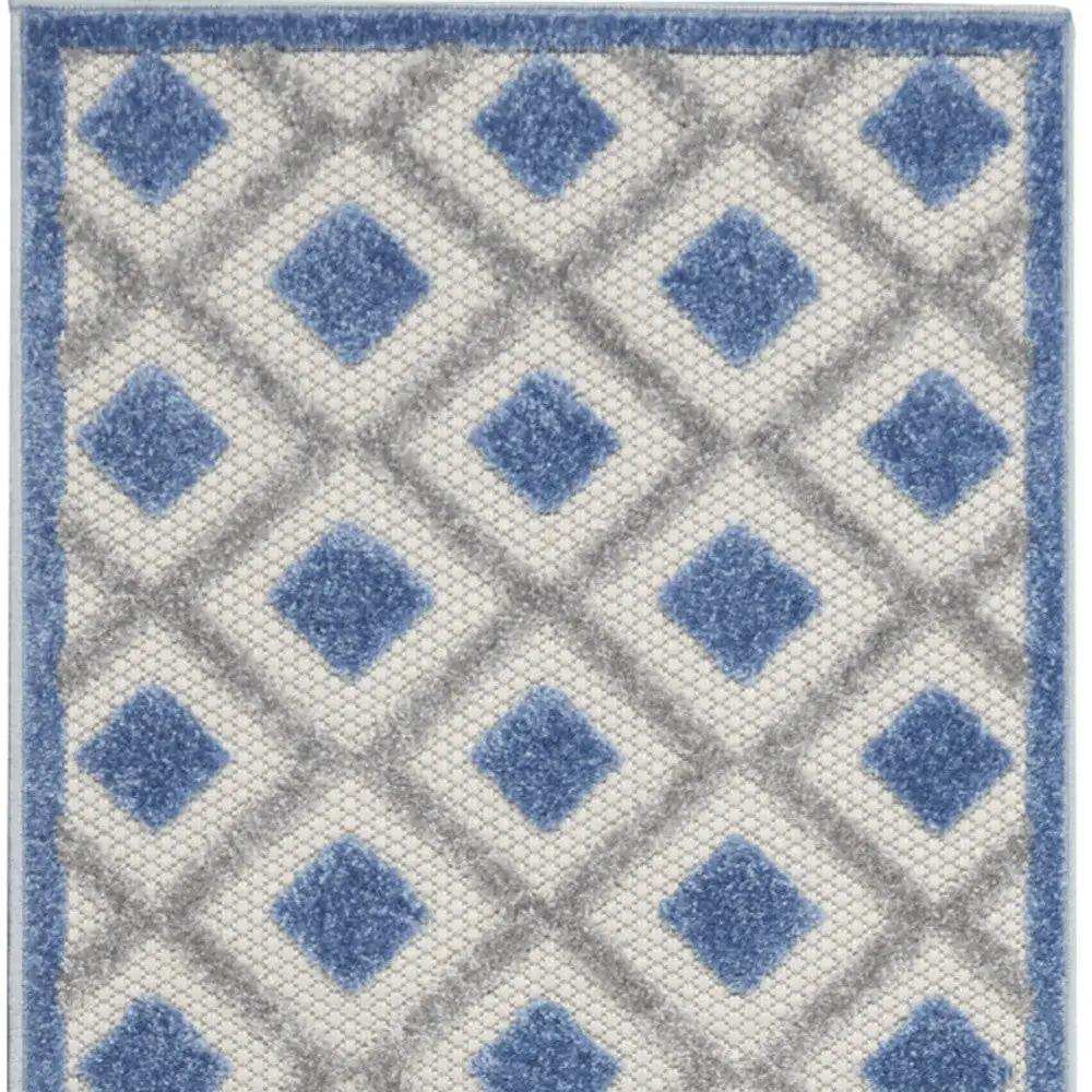 2' X 12' Blue And Grey Gingham Non Skid Indoor Outdoor Runner Rug - Homeroots - Flyclothing LLC