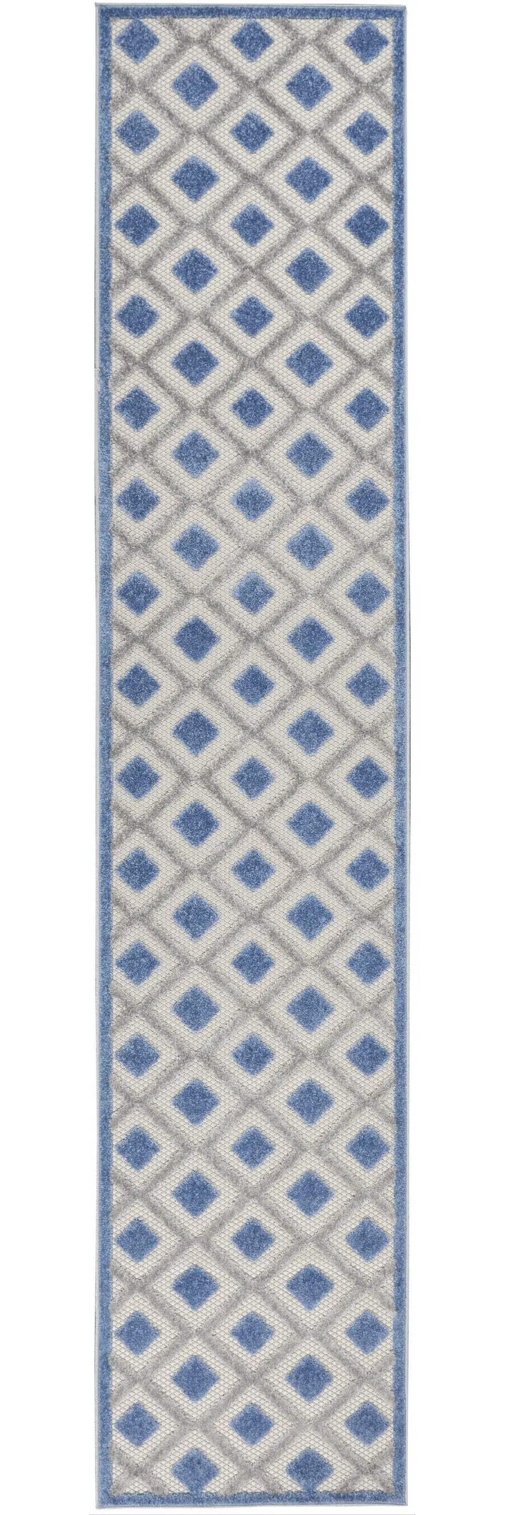 2' X 12' Blue And Grey Gingham Non Skid Indoor Outdoor Runner Rug - Homeroots