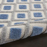 2' X 12' Blue And Grey Gingham Non Skid Indoor Outdoor Runner Rug - Homeroots
