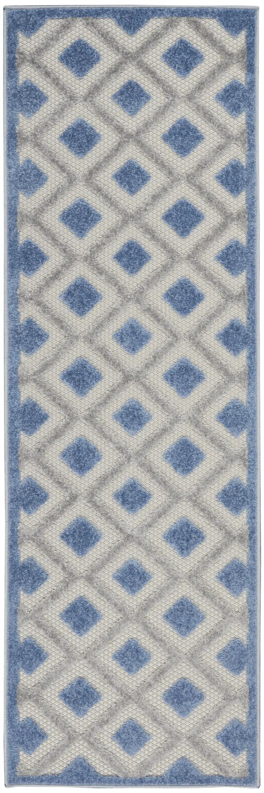 2' X 8' Blue And Grey Gingham Non Skid Indoor Outdoor Runner Rug - Homeroots - Flyclothing LLC