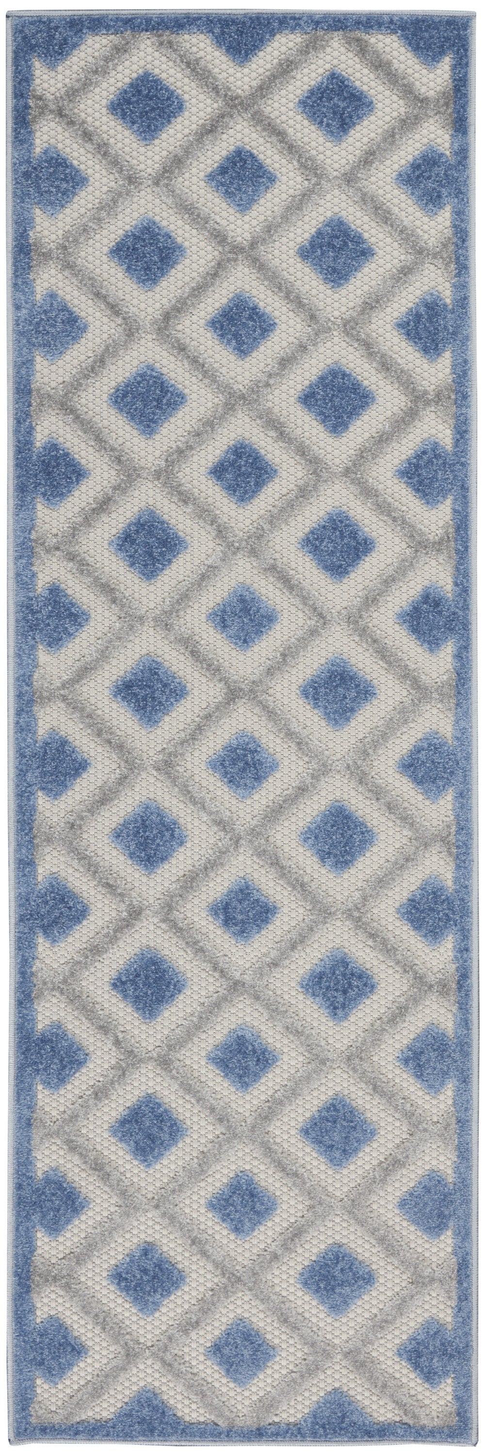 2' X 8' Blue And Grey Gingham Non Skid Indoor Outdoor Runner Rug - Homeroots