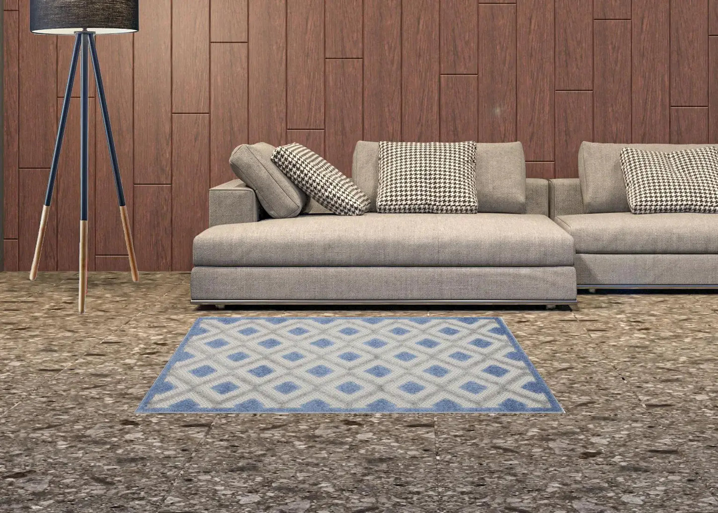 3' X 4' Blue And Grey Gingham Non Skid Indoor Outdoor Area Rug - Homeroots - Flyclothing LLC