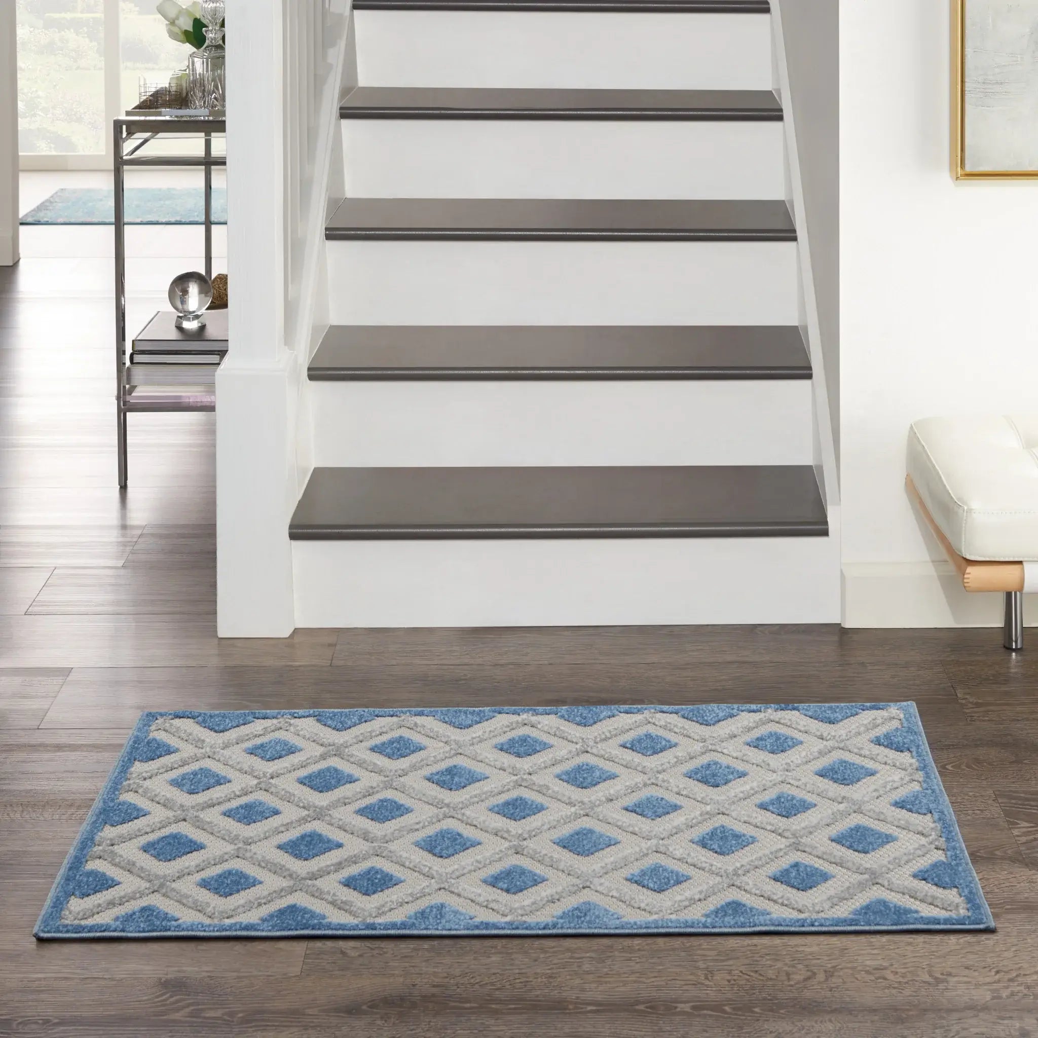 3' X 4' Blue And Grey Gingham Non Skid Indoor Outdoor Area Rug - Homeroots - Flyclothing LLC
