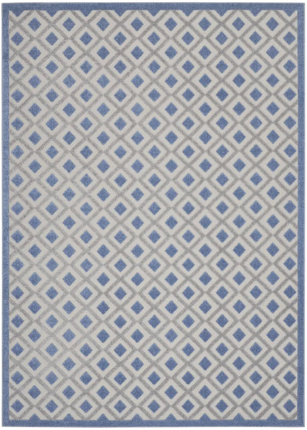 9' X 12' Blue And Grey Gingham Non Skid Indoor Outdoor Area Rug - Homeroots