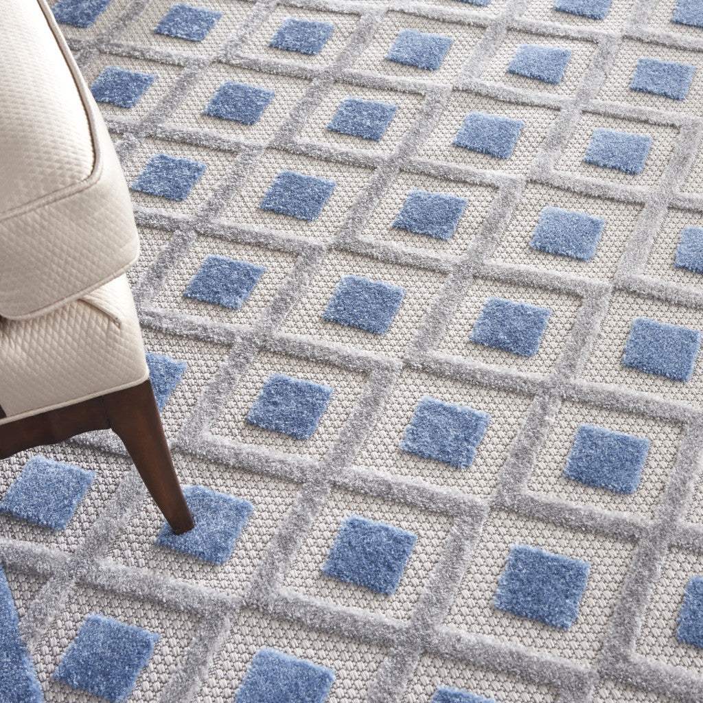 9' X 12' Blue And Grey Gingham Non Skid Indoor Outdoor Area Rug - Homeroots - Flyclothing LLC