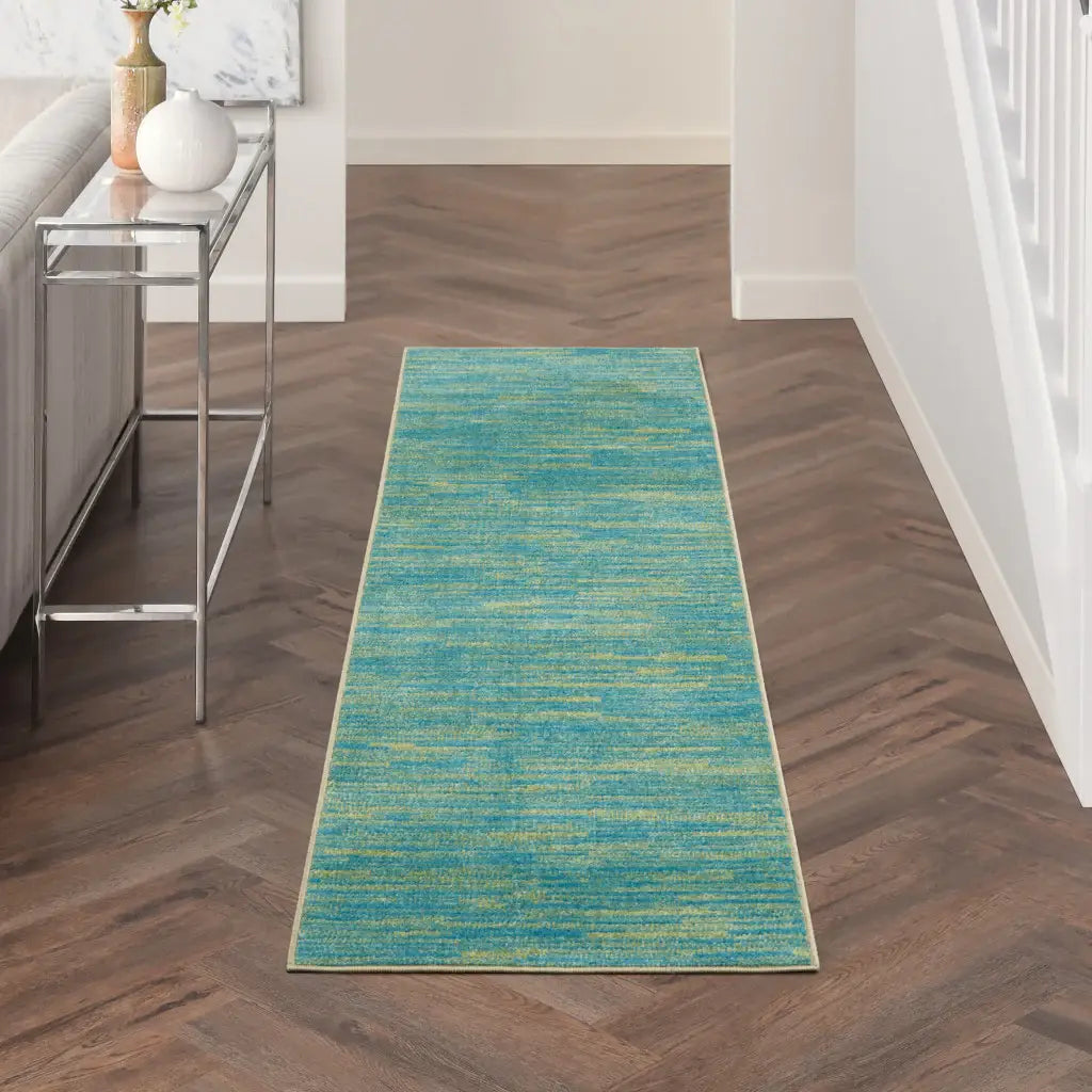 2' X 10' Blue And Green Striped Non Skid Indoor Outdoor Runner Rug - Homeroots - Flyclothing LLC