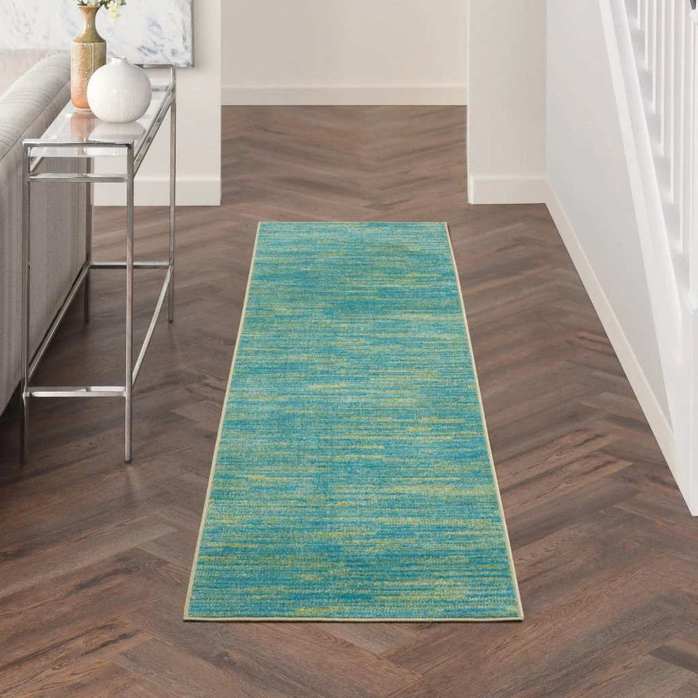 2' X 8' Blue And Green Striped Non Skid Indoor Outdoor Runner Rug - Homeroots - Flyclothing LLC