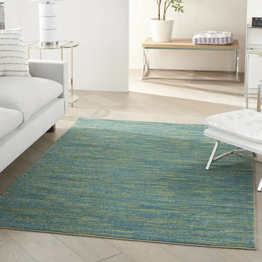 4' X 6' Blue And Green Striped Non Skid Indoor Outdoor Area Rug - Homeroots - Flyclothing LLC