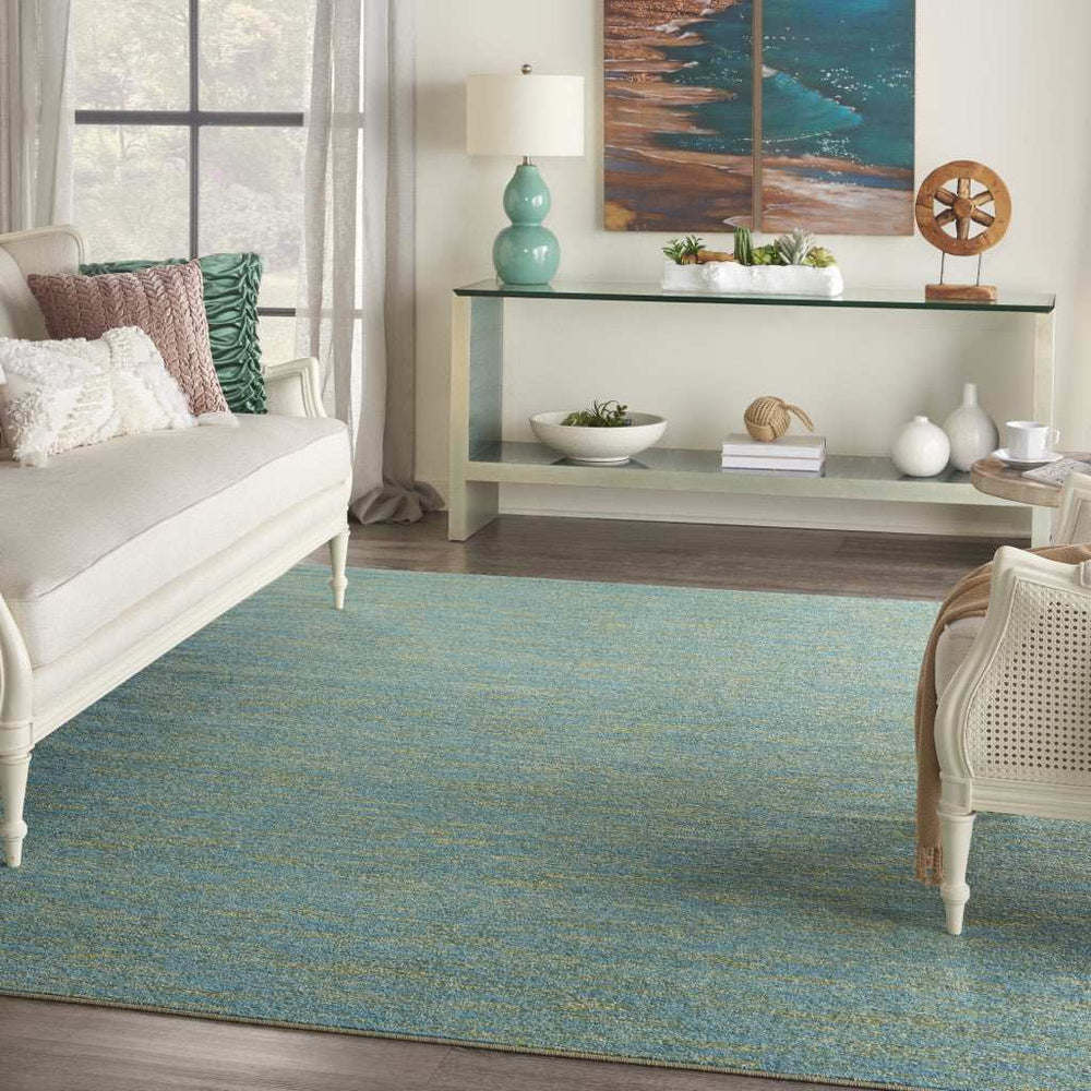 7' X 10' Blue And Green Striped Non Skid Indoor Outdoor Area Rug - Homeroots - Flyclothing LLC
