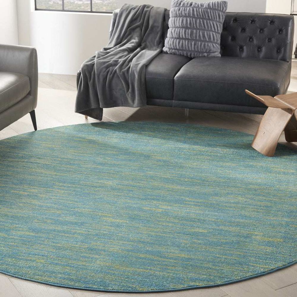 8' X 8' Blue And Green Round Striped Non Skid Indoor Outdoor Area Rug - Homeroots - Flyclothing LLC