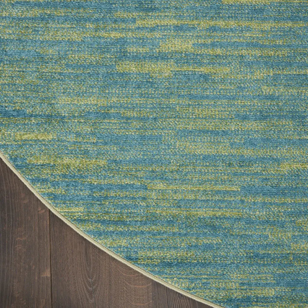 8' X 8' Blue And Green Round Striped Non Skid Indoor Outdoor Area Rug - Homeroots - Flyclothing LLC