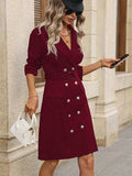 Double-Breasted Lapel Collar Long Sleeve Dress - Trendsi - Flyclothing LLC