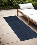 6' Midnight Blue Stain Resistant Indoor Outdoor Runner Rug - Homeroots