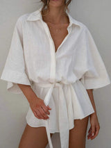 Collared Neck Half Sleeve Romper - Trendsi - Flyclothing LLC