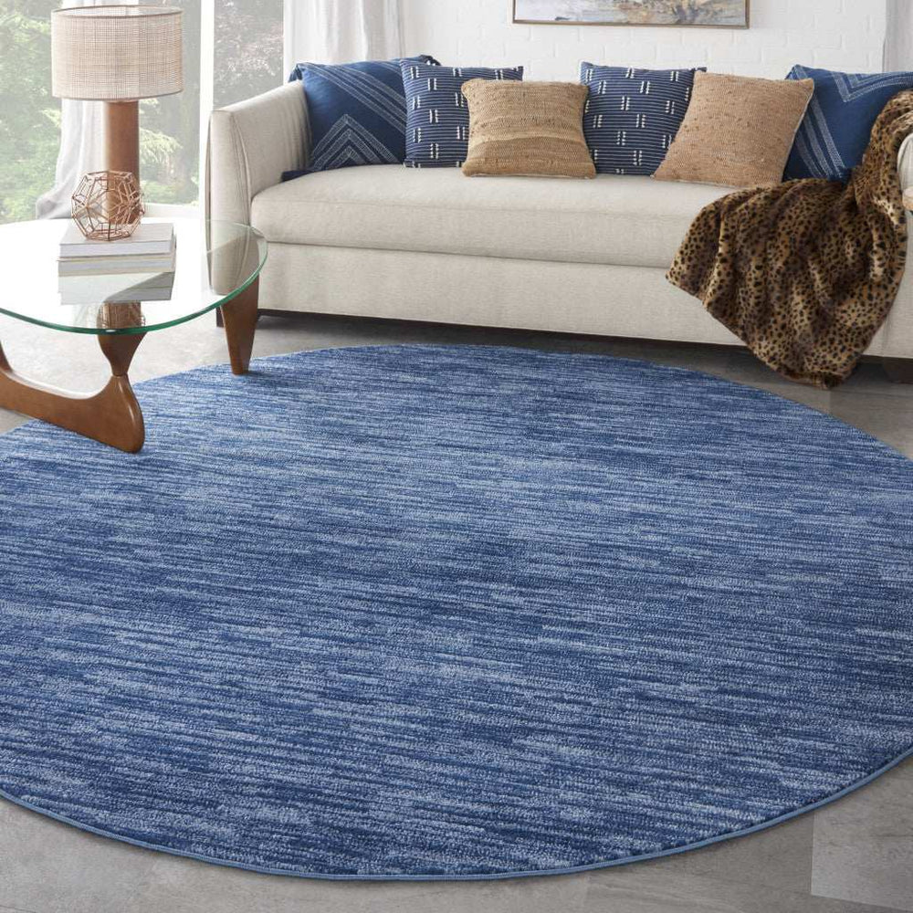 8' Blue Round Non Skid Indoor Outdoor Area Rug - Homeroots - Flyclothing LLC