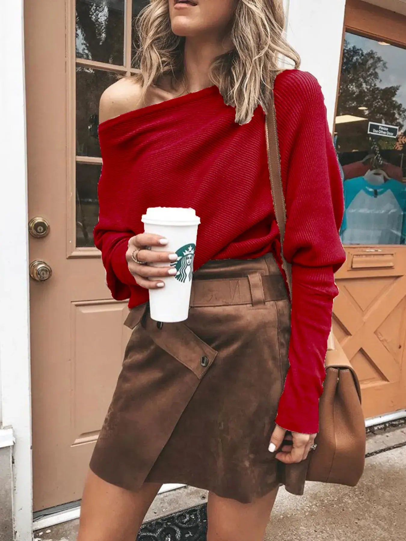 Full Size One-Shoulder Ribbed Sweater Plus Size - Trendsi - Flyclothing LLC