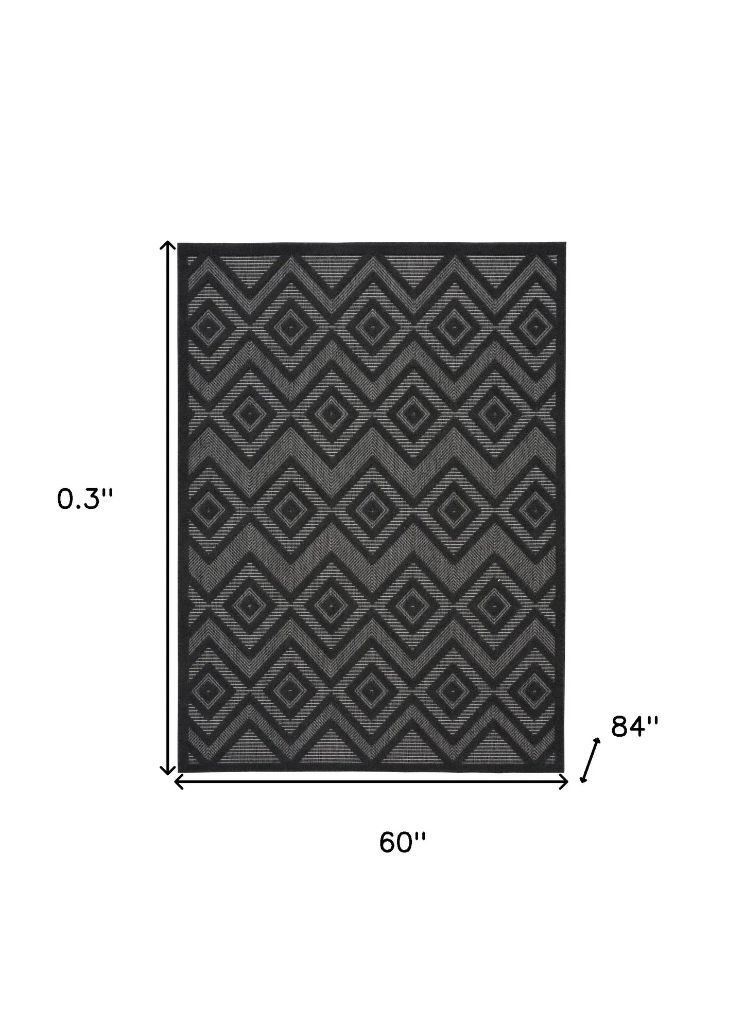 5' X 7' Charcoal Black Argyle Indoor Outdoor Area Rug - Homeroots - Flyclothing LLC