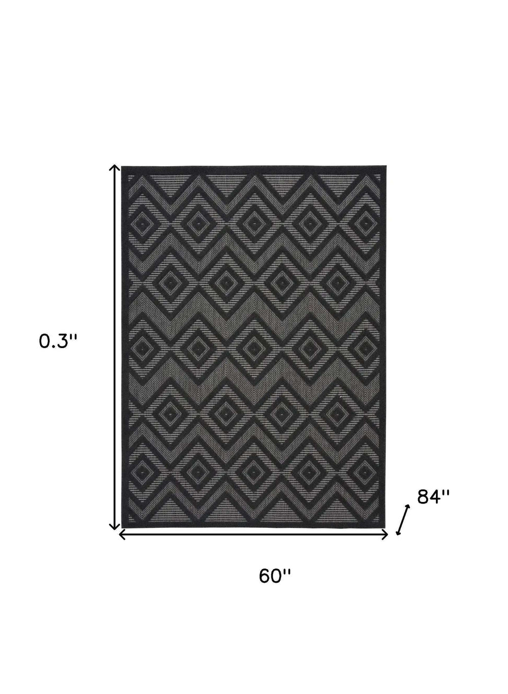 5' X 7' Charcoal Black Argyle Indoor Outdoor Area Rug - Homeroots - Flyclothing LLC
