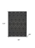 5' X 7' Charcoal Black Argyle Indoor Outdoor Area Rug