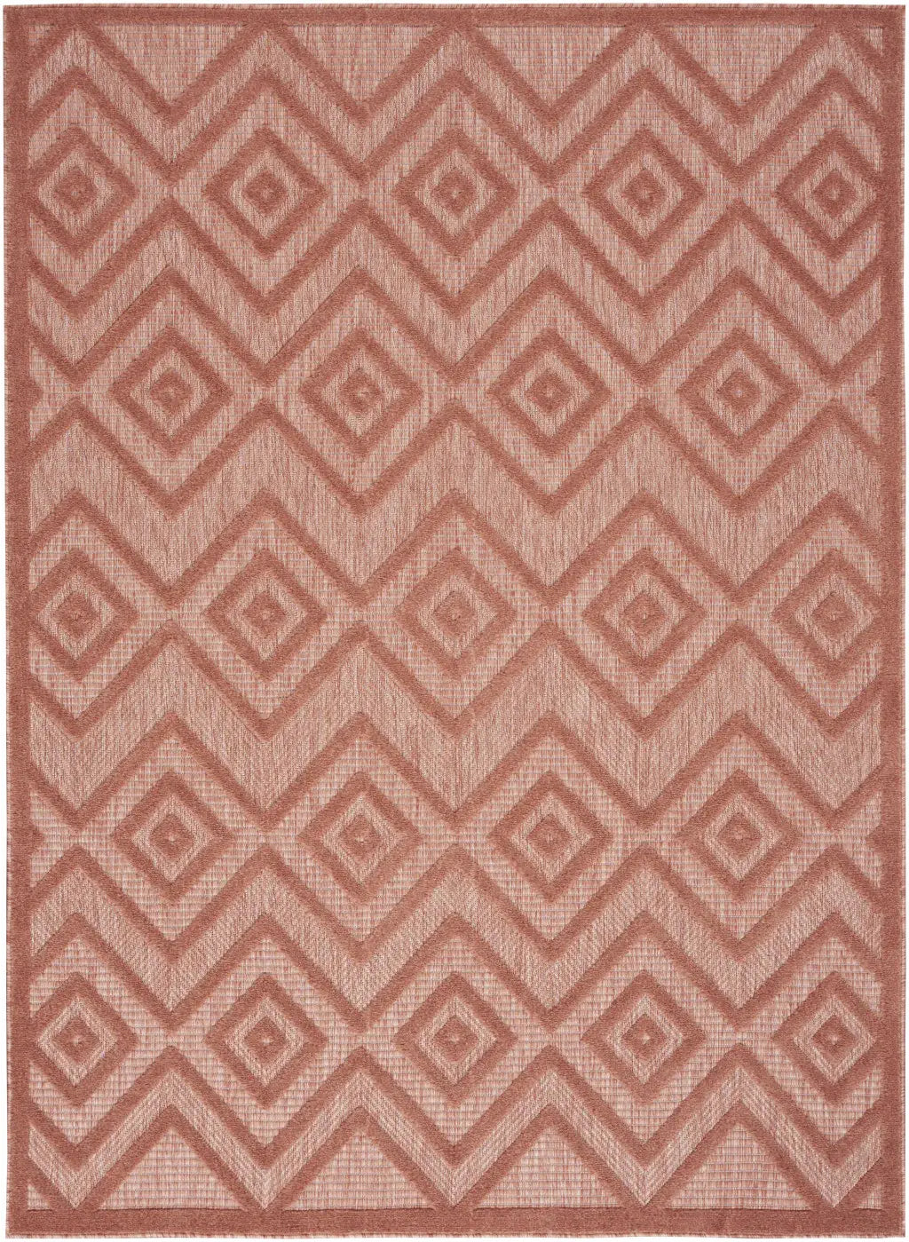 5' X 7' Coral Orange Argyle Indoor Outdoor Area Rug - Homeroots - Flyclothing LLC